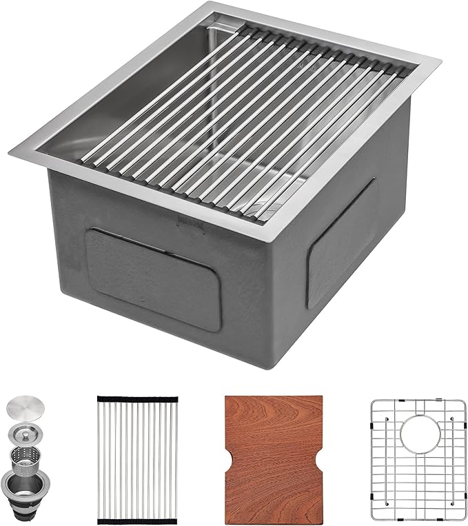 Mocoloo Square Undermount Bar Sink 15x15 Inch Single Bowl Undermount Kitchen Sink 16 Gauge Stainless Steel Bar Prep Workstation 9" Handmade Sinks