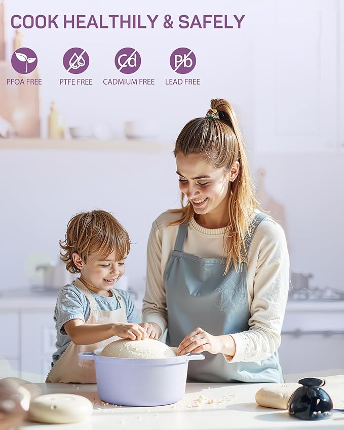 Enameled Cast Iron Dutch Oven – 4.4 Quart Pot with Lid & Potholders – Heavy-Duty Cookware for Bread Baking, Braising, Stews & Roasting – Oven & Stovetop Safe up to 500°F – Purple