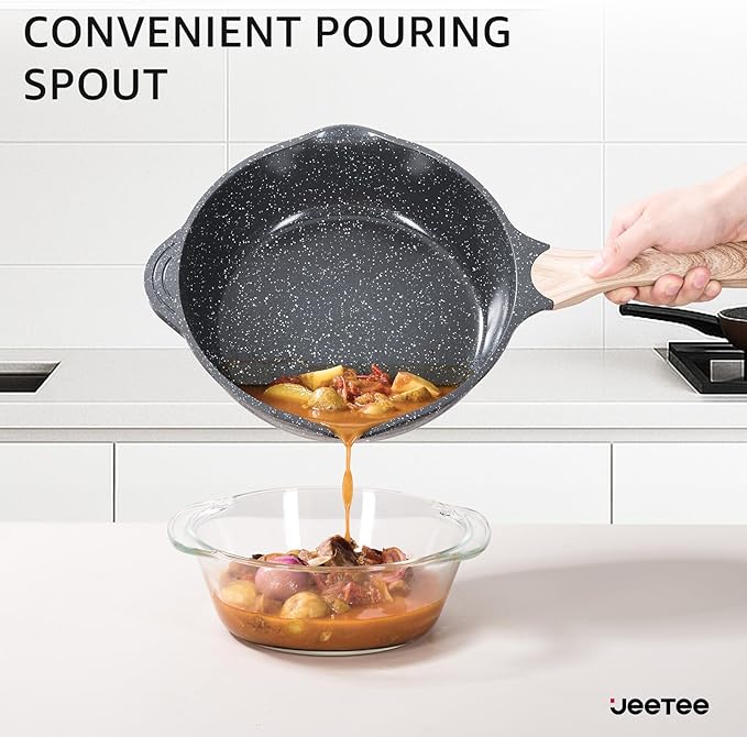 JEETEE 24Pcs Ceramic Cookware Set, Gray Pots and Pans Set Non Stick, Kitchen Healthy Non Toxic Induction Cookware Sets W/Saucepans, Sauté Pan, Griddle, Crepe Pan & Pancake Rake (PFOA, PFAS, PFOS Free)