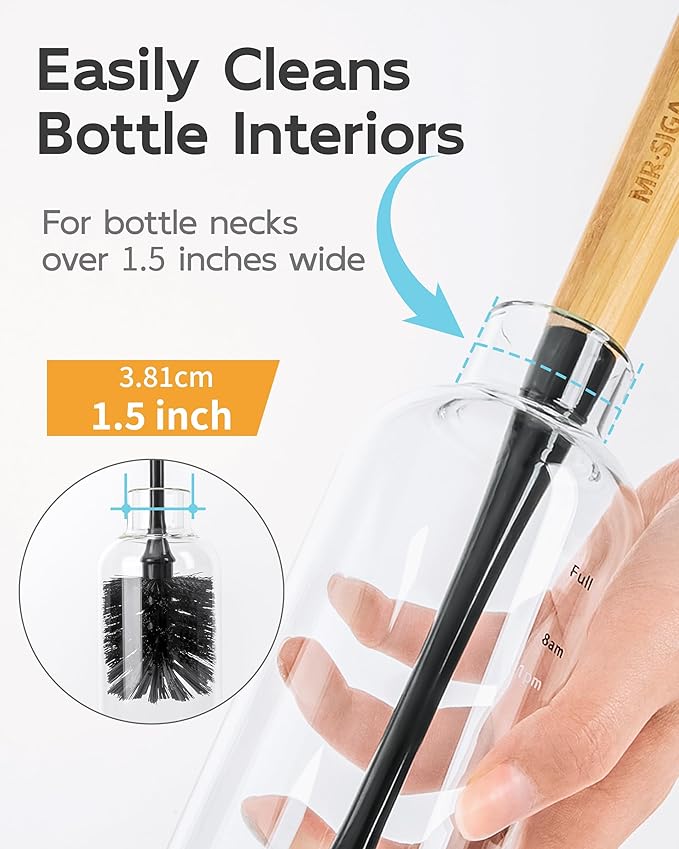 MR.SIGA Water Bottle Brush, Long Handle Bottle Brush for Water Glasses, Baby Bottles, Sports Bottles Cleaning, Black, 2 Pack