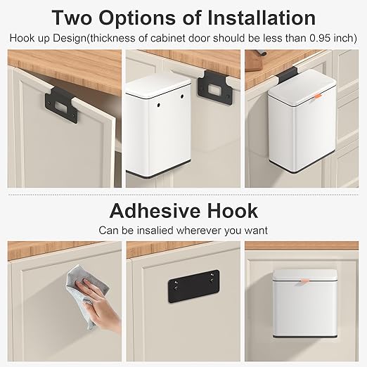 Mbillion Kitchen Compost Bin Hanging Trash Can with Lid 1.05 Gallon Stainless Steel Garbage Can for Kitchen Cabinet Door Mounted Trash Can Under Sink Door RV Bathroom,White