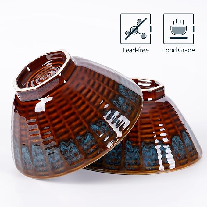 NUTRIUPS Ceramic Ramen Bowl Set of 2 Noodles Bowl with Chopsticks and Spoons, 50oz Large Ramen Bowl- Peacock Tail