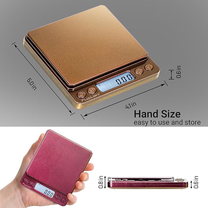 Fuzion Digital Scale .01 Gram Accuracy, 500g Mini Food Scales for Small Jewelry, Gold, Herb, Spice - Weight Gram and Oz
