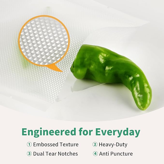 VanruVida Small Pint Size Vacuum Sealer Bags, 50 Count 5” x 8”,BPA Free,Commercial Grade Textured PreCut Bag with Double Tear Notches, Perfect for Food Storage, Freezer, Meal Prep, or Sous Vide