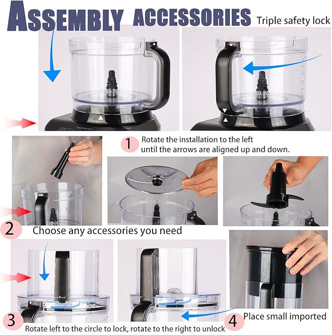 14 Cup Food Processor, French-Fry-Cutter, Blending, Mixing, Shredding, and Slicing, Meat and Vegetable Chopping, Doughing for Home Use, Mincing, and Pureeing,4 Speeds,600W