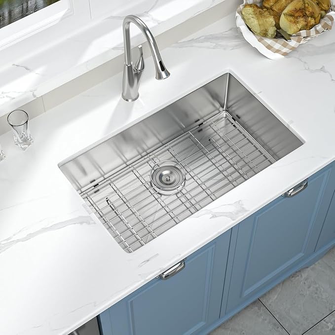 32x19 Undermount Kitchen Sink - GhomeG 32 Inch Deep Single Bowl kitchen sink 16 Gauge Stainless Steel Under Counter Kitchen Sink Basin With R10 Round Corners