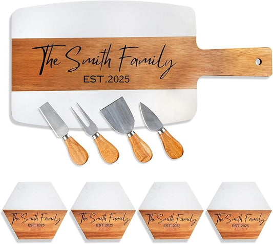 Personalized Charcuterie Board Set - Custom Engraved Bridal Shower, Wedding & Anniversary Present, Perfect for Housewarming, Couples, Party, Christmas, Friends, Birthday Gifts for Women