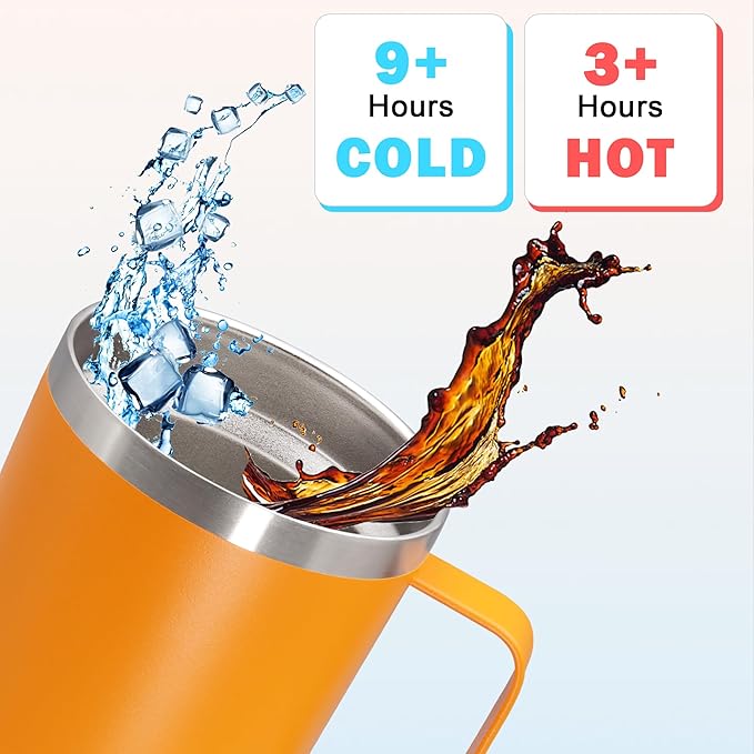 20 oz Tumbler with Handle and Lid, Stainless Steel Tumbler Insulated Travel Coffee Mug, Spill Proof Double Wall Vacuum Tumbler Cup Keep Drink Hot & Cold, Orange, 6 Pack