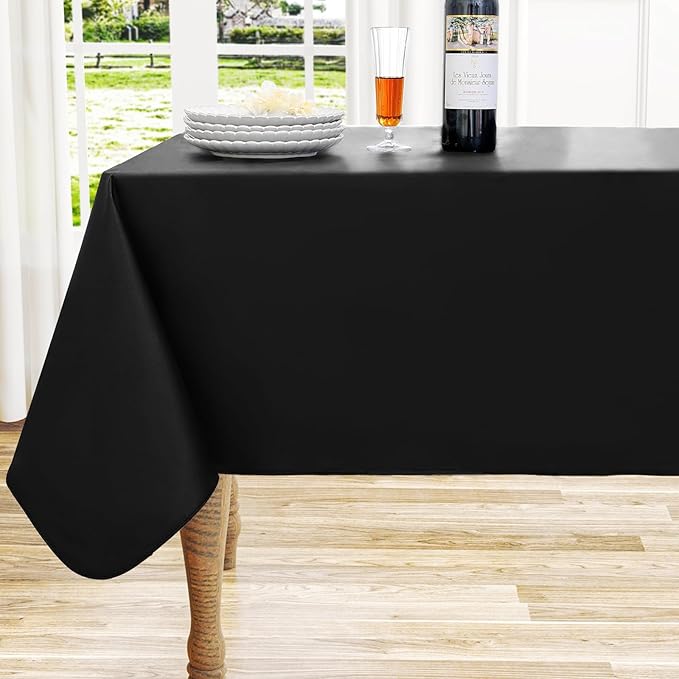 homing Rectangle Vinyl Tablecloth, Waterproof Spillproof Plastic Flannel Backed Table Cloth, Wipe Clean Table Cover for Dining, Buffet Parties and Camping (Black, 52" x 70")