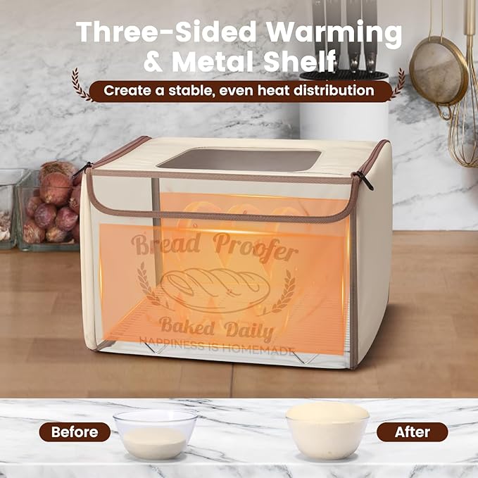 Folding Bread Proofing Box with 68-104℉ Temp Control & 48H Timer, Dough Proofer with Metal Rack, Proofing Box for Sourdough, Bread Baking, Pizza, Yogurt, Kombucha, Space-Saving&Precise Control