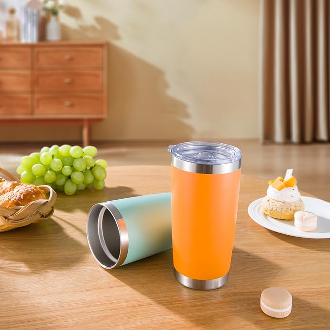 20 oz Tumbler Stainless Steel Tumblers with Lid Double Wall Vacuum Insulated Coffee Mug 20oz Powder Coated Cup for Hot and Cold Drinks, Orange, 1 pack