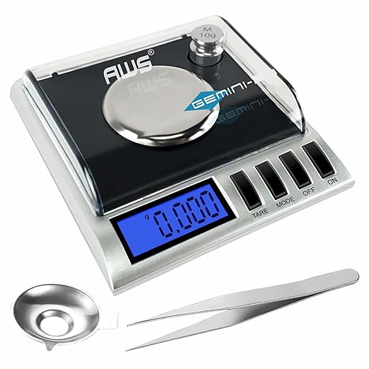 AWS Gemini-20 Milligram Scale 20g x 0.001g–Digital Jewelry/Lab Scale for Powder, Gold, Gems – Includes Calibration Weights, Tweezers & Tray–Tare, Cal, 6 Units (Gemini - 20 - Black)