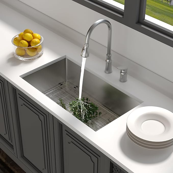 30 Kitchen Sink Undermount - Lordear 30 x 18 inch Undermount Sink 16 Gauge Stainless Steel Deep Single Bowl Under Counter Rectangular Handmade Sinks Basin