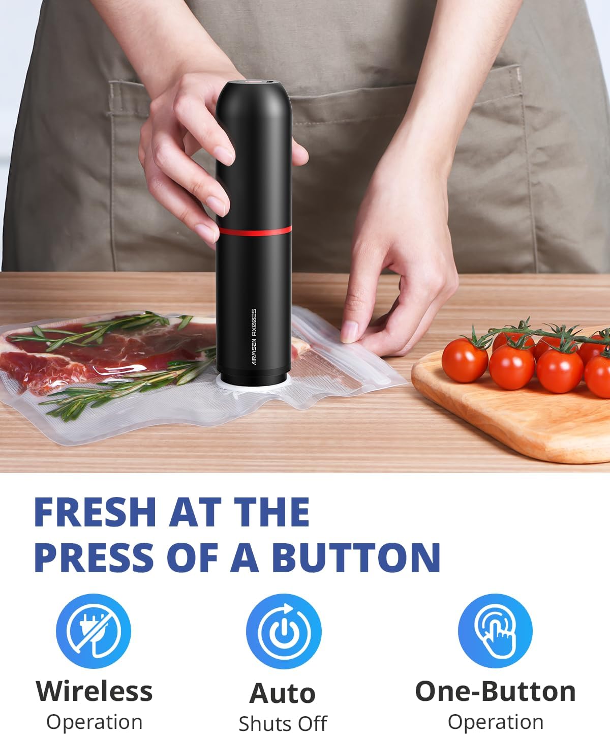 AIRMSEN Handheld Vacuum Sealer for Food with 33 PCS Reusable Bags and 2 PCS Vacuum Wine Sealer for Food Preservation & Fresh, Kitchen Leftover Preservation, Meal Prep and Sous Vide Cook