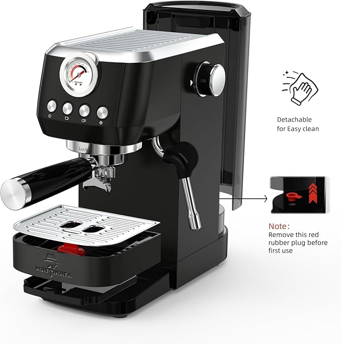 Espresso Machine 20 Bar, Espresso Coffee Maker with Professional Milk Frother Steam Wand for Cappuccino & Latte, 49oz Removable Water Tank for Home, Black