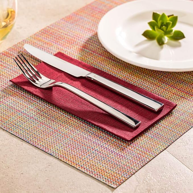 Restaurantware Carmel Mesh 16 x 12 Inch Table Placemats Set Of 6 Woven Washable Placemats - Heat Tolerant No Stain Kaleidoscope Vinyl Kitchen Placemats Waterproof Easy To Clean