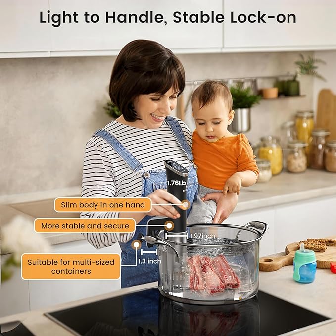 BLITZHOME Sous Vide Cooker, Compact Sous Vide Machine 1000W with Recipes, Accurate Temperature & Timer, Ultra Quiet Stainless Portable Precision Immersion Circulator