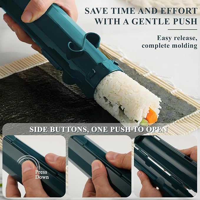 Sushi Making Kit, Sushi Roller Kit for Beginner, Sushi Bazooka with Bamboo Sushi Rolling Mats, Rice Mold, Chopsticks, Sushi Mold, Sushi Maker