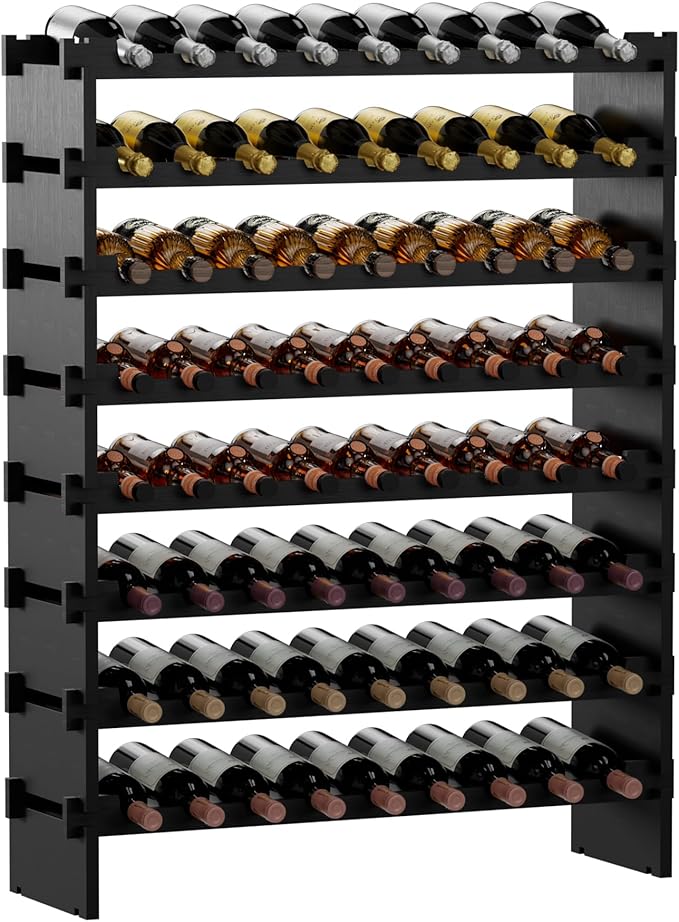 Bambloom Wine Rack Freestanding Floor, Wooden Stackable Bottle Storage Rack for Kitchen,Cellar. 72 Bottles Wine Holder Display Shelves for Champagne(Black)