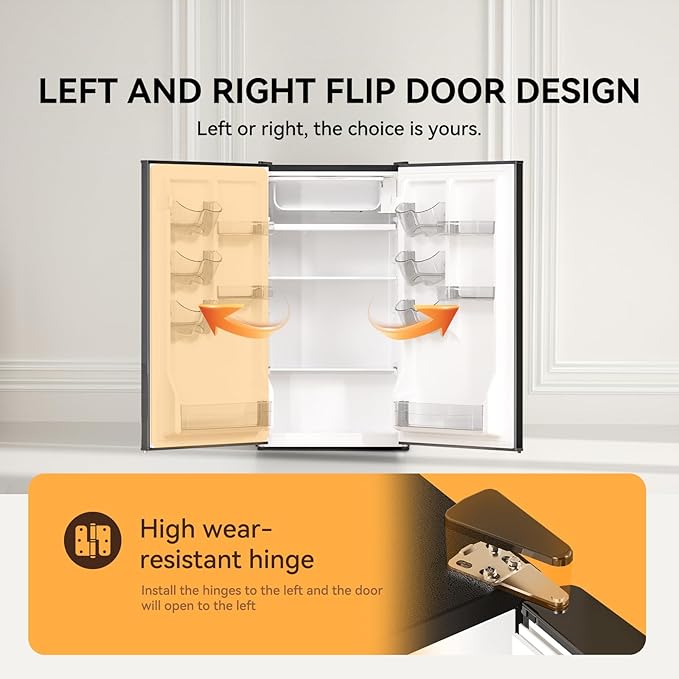 Frestec 3.2 Cu. Ft. Mini Fridge with Freezer Small Refrigerator, for Bedroom, Single Door, Energy Saving, Low Noise, Mini Fridge for Office (black)