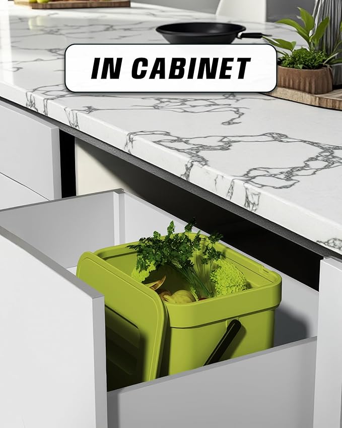 Countertop Compost Bin Kitchen, 1.8 Gallons Hanging Trash Can with Lid for Kitchen Cabinet Door, Under Sink, Wall Mounted Waste Bin for Bathroom, 7L(Lime Green)