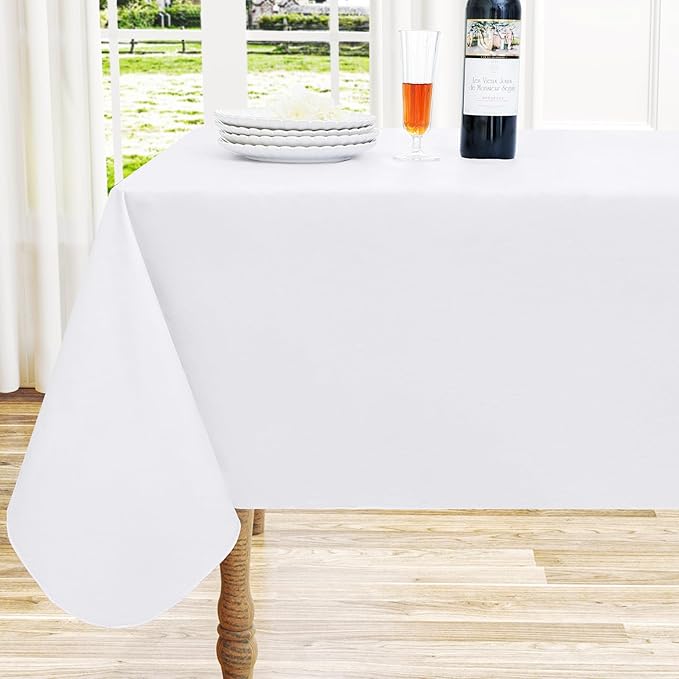 homing Square Vinyl Tablecloth, Waterproof Spillproof Plastic Flannel Backed Table Cloth, Wipe Clean Table Cover for Dining, Buffet Parties and Camping (White, 60" x 60")