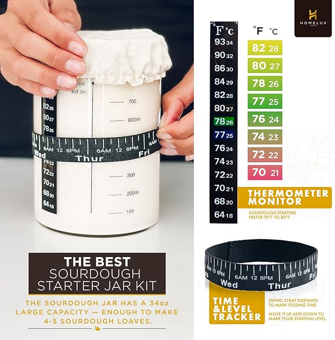 Sourdough Starter Kit, 14pcs Bread Making Kit & Sourdough Bread Baking Supplies Kit, Banneton Basket Kit for Sourdough Proofing with Bread Baking bowl for Artisan Breads (Yellow) by HOMELUX THEORY