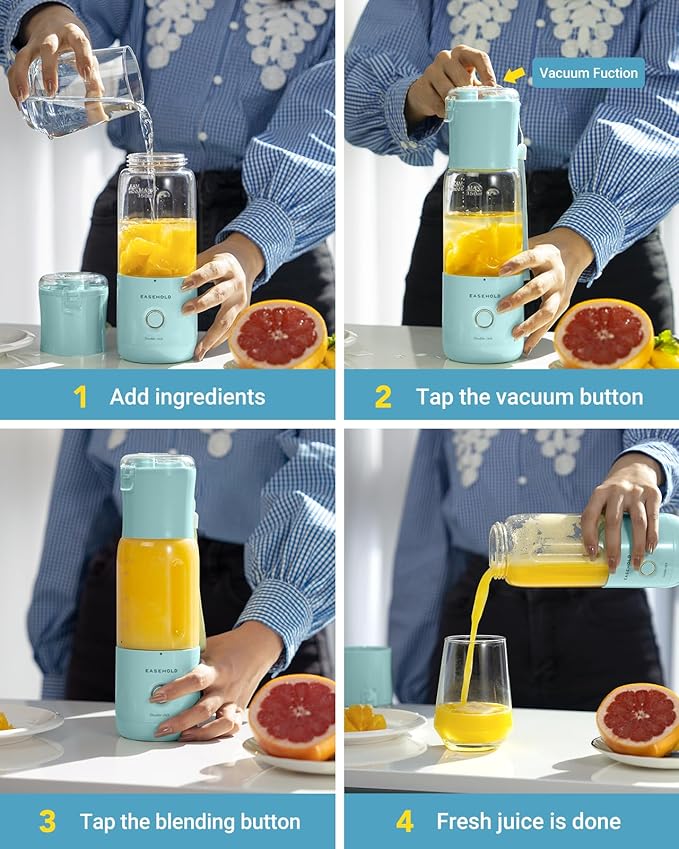 EASEHOLD Portable Personal Blender for Smoothies Shakes, Fresh Juice Mini Fast Blender on the go with 6 Blades, Rechargable Single BPA Free for Sport, Kitchen, Travel,Camping (Blue)