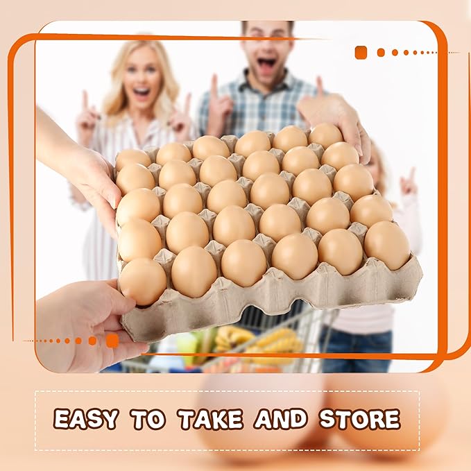 24 Pcs Pulp Egg Flat Cartons 30-Cell Biodegradable Paper Eggs Crates Sturdy Stackable Egg Trays for Kitchen Supermarket Farm Restaurant