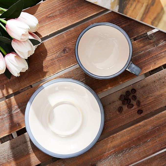 Vintage Design 12 oz Ceramic Latte Art Cappuccino Barista Cup with Saucer (Beige)