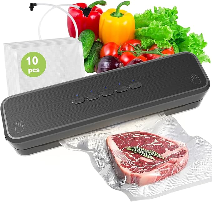 Vacuum Sealer Machine, Fast-Compact/Multi-Functional Vacuum Sealer for Food with Starter Kites, Dry/Moist Mode & External Vacuum System, Built-in Cutter & 10 Vacuum Bags