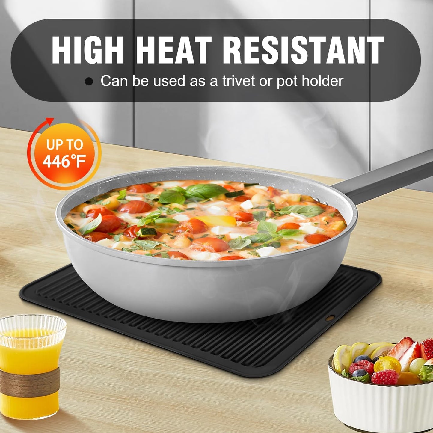 Walfos XXL Silicone Trivet 16 Inch and Trivets Mats 12 Inch, Trivets for Hot Pots and Pans, Heat Resistant Pot Holders Hot Pads for Kitchen Quartz Countertops, Hot Dishes, 5 Pack