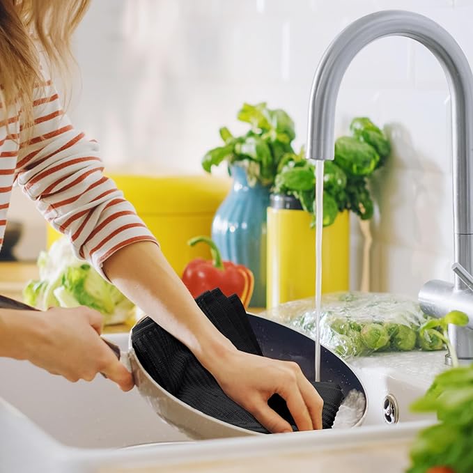 Homaxy Premium Kitchen Towels (18"x 28", 6 Pack), Large 100% Cotton Kitchen Hand Towels, Ultra Absorbent Ribbed Terry Tea Towels Set with Hanging Loop, Black