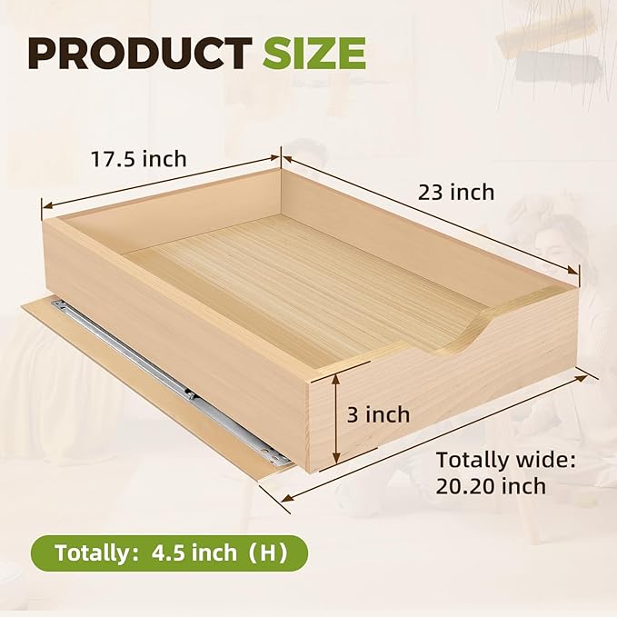 Pull Out Drawers for Cabinet 17.5" W x 23" D x 4.5" H Wood Slide Out Organizer and Storage Kitchen Cabinet Drawers Slide Out Shelves Pull Out Shelves in Kitchen Pantry Bathroom with Soft Close