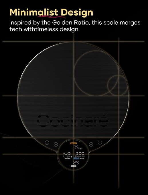 Cocinare Balance Lite Smart Coffee Scale with Timer, 3kg/0.1g Precision Digital Scale for Pour-Over, Espresso & Drip, 3 Brewing Modes (Assist, Weigh, Competition), Adjustable Ratios & Flow Rate, White