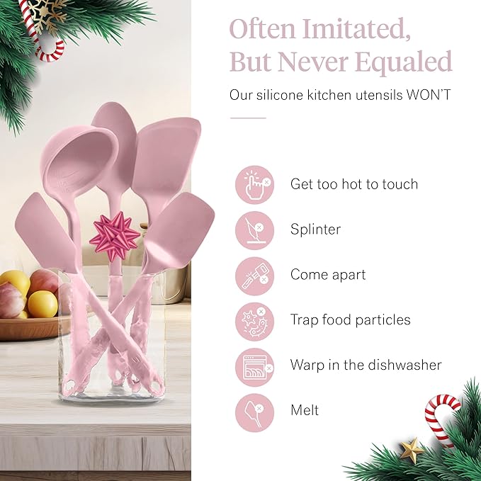 GIR: Get It Right - 5 Piece Essentials All Purpose Set - Ladle, Spatula, Flip, Spoon & Spoonula, Non-stick, Heat Resistant, Dishwasher Safe, Kitchen Utensils, Baking Supplies - Rose