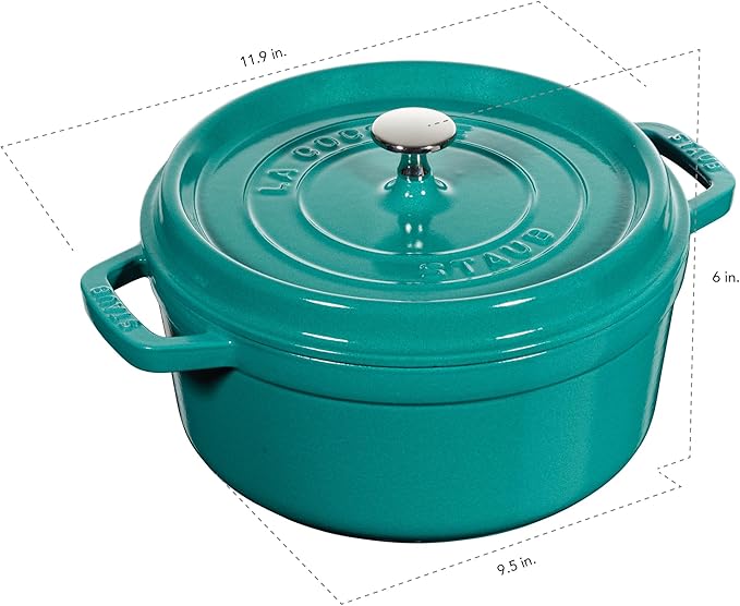 STAUB Cast Iron Round Cocotte, Dutch Oven, 4-quart, serves 3-4, Made in France, Turquoise