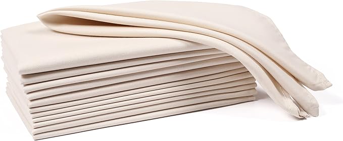 Ramanta Home Set of 12 Polyester Cloth Napkins 18x18 Inches - Washable Dinner Napkins with Hemmed Edges for Weddings, Thanksgiving, Hotel - Soft Durable Table Linen for Parties or Everyday Use - Beige