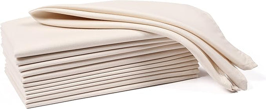Ramanta Home Set of 12 Polyester Cloth Napkins 18x18 Inches - Washable Dinner Napkins with Hemmed Edges for Weddings, Thanksgiving, Hotel - Soft Durable Table Linen for Parties or Everyday Use - Beige