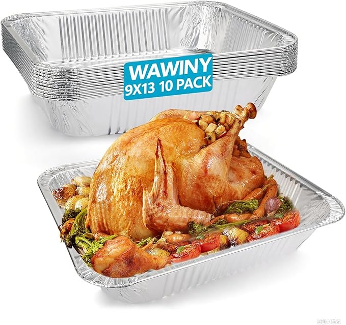 9x11 In Aluminum Pans with Lids, Extra Deep Disposable Baking Pans for Roasting, Baking, Cooking, Food Prep, Chafing, Steam Table, Oven, Cake, and Party Catering. (10-no lids)