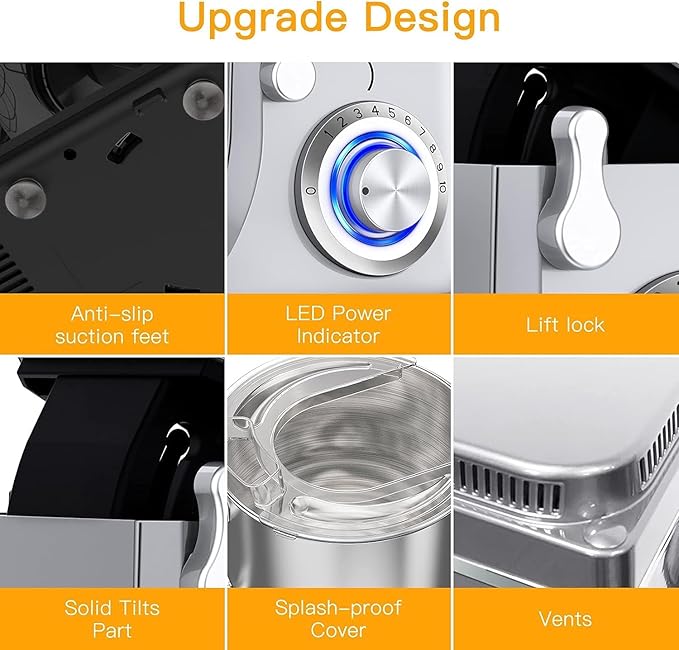 Garvee 7.5QT Stand Food Mixer, 10-Speed Tilt Head 3-IN-1 Kitchen Electric Mixer with Stainless Steel Bowl, Egg Whisk, Dough Hook, Beater, Splash Guard, Compact Dough Mixer for Home Cooks, Silver