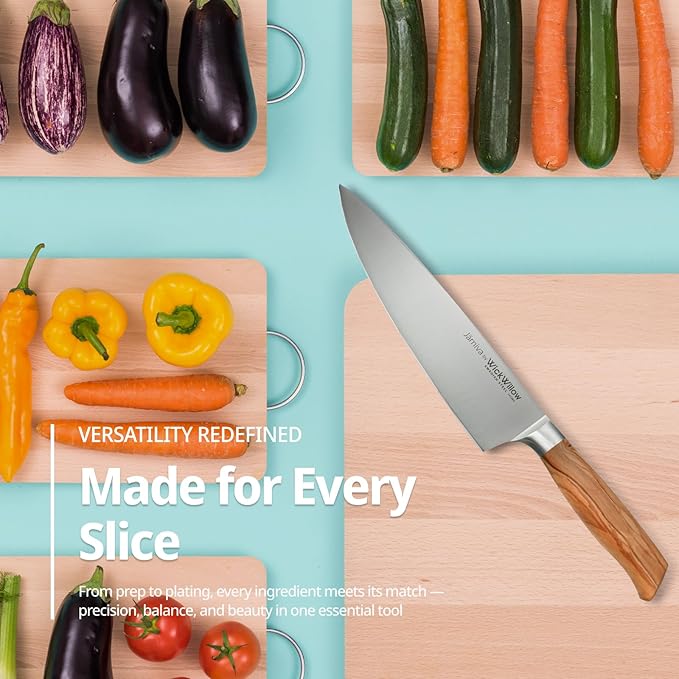 8 Inch Chef Knife – Razor Sharp Swedish Steel Kitchen Knife with Italian Olive Wood Handle – Premium Cutting Knife for Meat, Vegetables & Prep – Gift for Home Cooks & Chefs