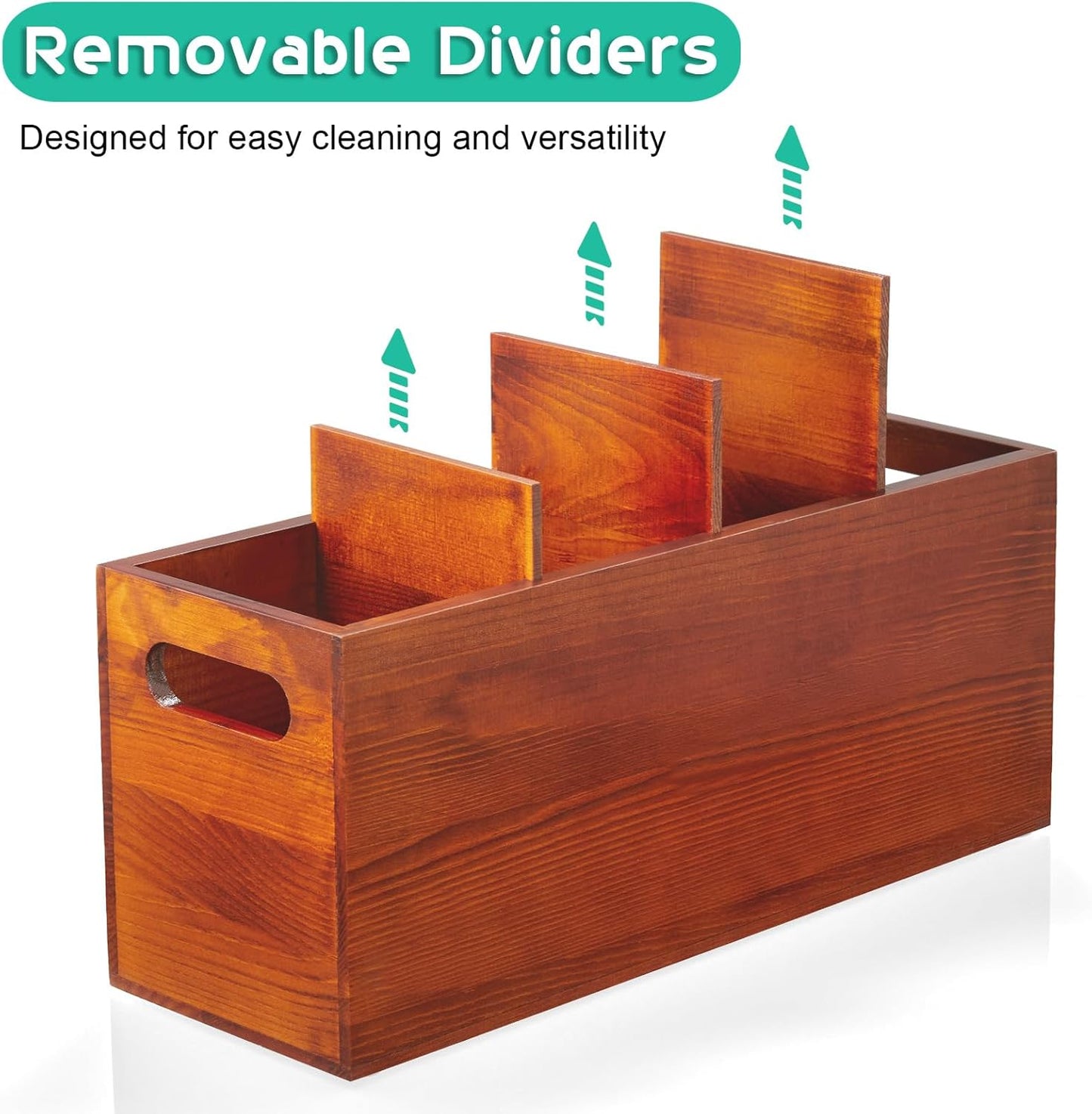 ALELION Large Utensil Holder with Removable Divider - 4 Compartment Wooden Utensil Caddy Organizer for Kitchen Counter - Brown Cooking Utensil Crock for Countertop