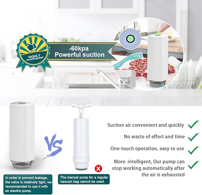 Handheld Vacuum Sealer Machine, Automatic Food Vacuum Pump, Sous Vide Vacuum Sealer Portable Vacuum Sealer Machine for Food Storage and Preservation