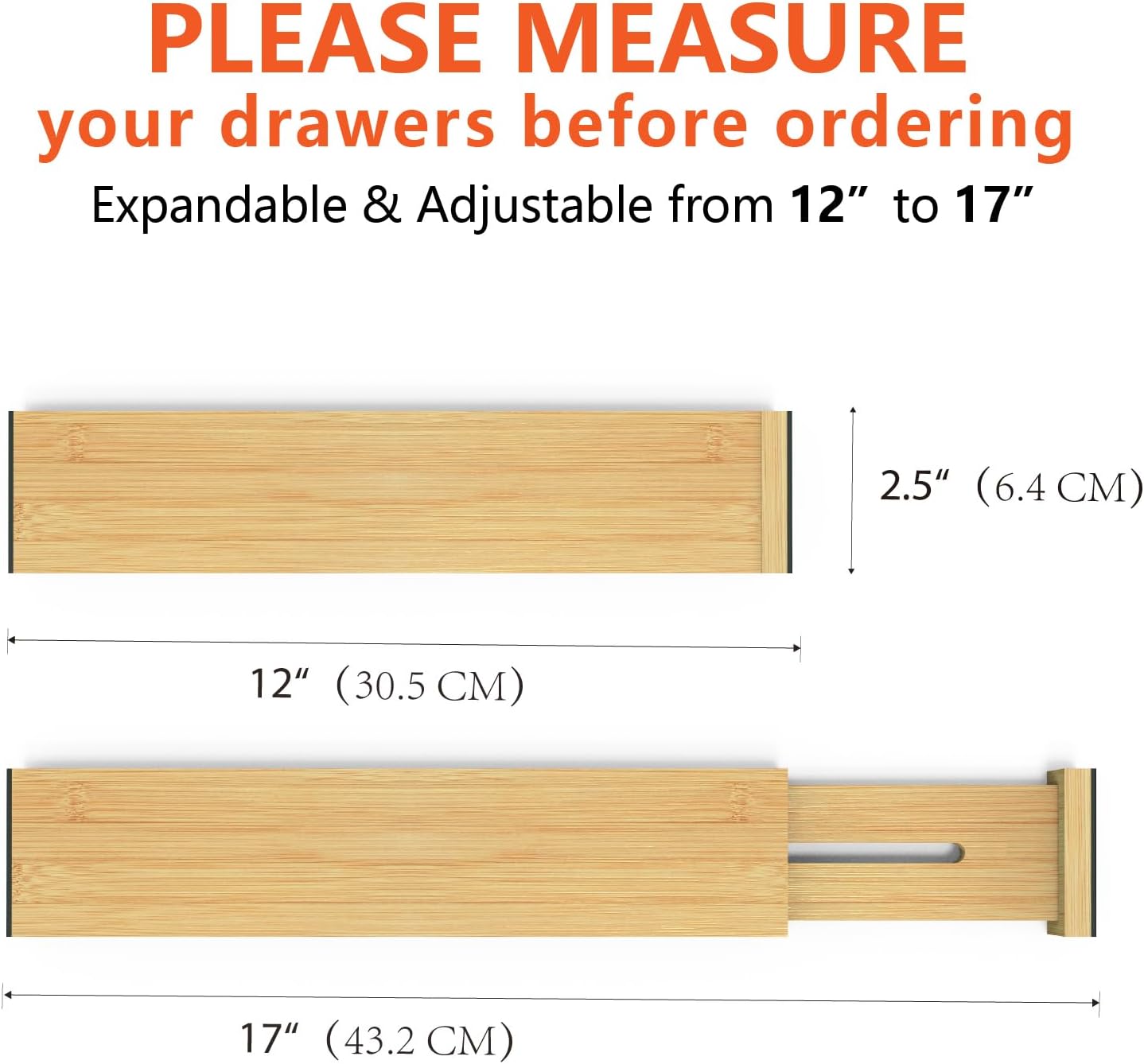 4 Pack Bamboo Drawer Dividers, Adjustable Length from 12 Inch to 17 Inch, Expandable Kitchen Drawer Organizer, Drawer Organization Separators for Clothes, Kitchen, Bedroom, Dresser, Office (Beige)