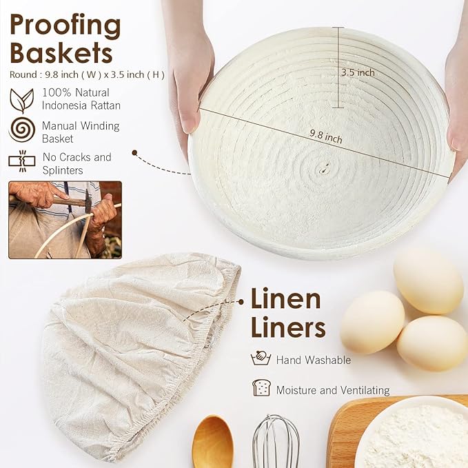 Wwyybfk Banneton Bread Proofing Basket, Sourdough Bread Baking Supplies, 9.8" Sourdough Proofing Basket Kit