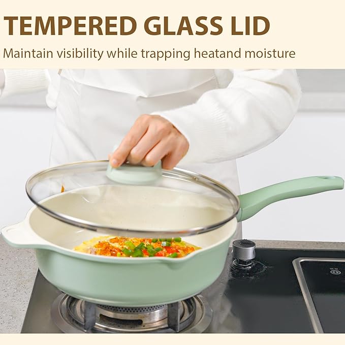 Romswi 23pcs Pots and Pans Set Non Stick, Kitchen Cookware Set with Casserole, Frying & Saucepans, Oven Safe & Stovetop Agnostic Non Toxic Cookware(Gas, Electric & Induction) - Green