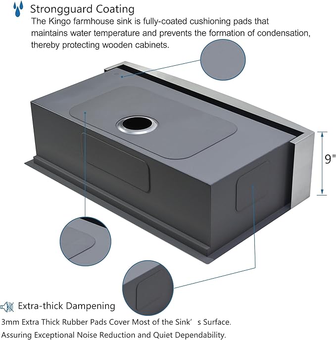Black Farmhouse Sink 33 Inch,16 Gauge Undermount Single Bowl 304 Stainless Steel Farmhouse Kitchen Sink, 9 Inch Deep Apron Front Gunmetal Black Farm Sink with drain