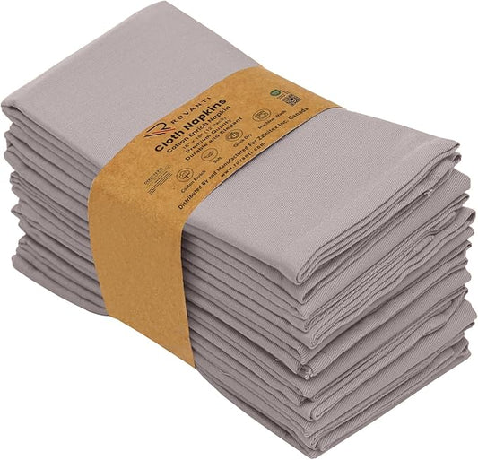 Ruvanti Cloth Napkins Set of 12, 18x18 Inch, Soft & Absorbent Cotton Enrich Dinner Napkins for Hotel, Wedding Parties, Napkins Everyday - Coffee Grey