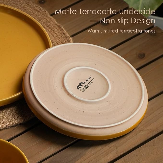 24 Pieces Farmhouse Stoneware Dinnerware Set for 8, Speckled Ceramic Plates and Bowls Set, Matte Terracotta Underside Ceramic Dish Set Scratch Resistant Microwave Dishwasher Safe (Ginger Gold)